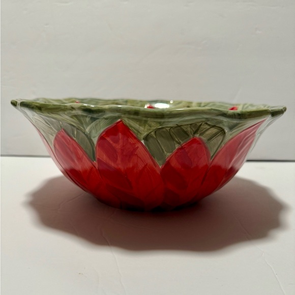 Poinsettia Creamer/Sugar & Large Serving Bowl Hand Painted Set Everyday Gibson - Picture 4 of 9